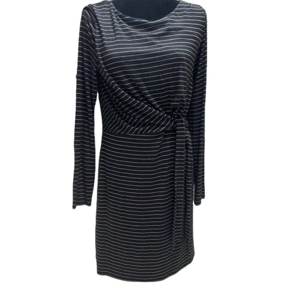 Women LOFT Long Sleeve Black Casual Striped Dress Size M